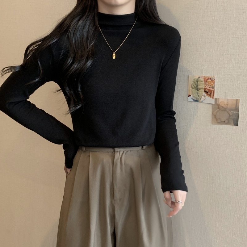 Áo thun NZN tay dài cổ cao màu trơn giữ ấm phong cách Hàn Quốc thời trang dành cho nữ