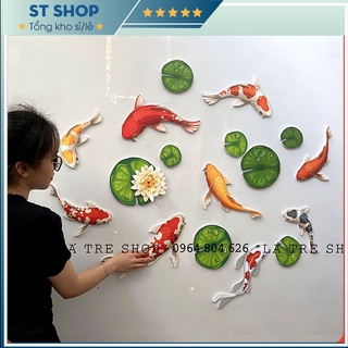 TRANH CÁ KOI TÀI LỘC 3D TRANG TRÍ DÁN TƯỜNG