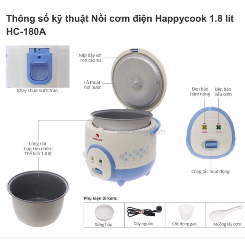 [Chính Hãng] Nồi Cơm Điện Mini Đa Năng Happy Cook (0.6-1.2L) Thiết Kế Đẹp, Nấu Cơm Ngon, Bảo Hành 12 Tháng