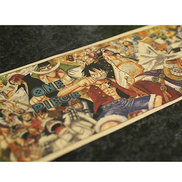 Poster phim hoạt in hình One Piece làm từ giấy kraft phong cách vintage kích thước 72x19cm