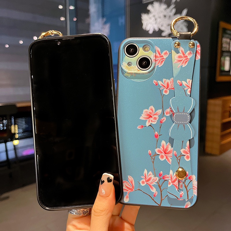 Ốp Điện Thoại TPU Silicon Chống Sốc Họa Tiết Hoa Có Dây Đeo Cho iPhone 13 12 11 pro max x xr xs max 7 8 plus SE 2020