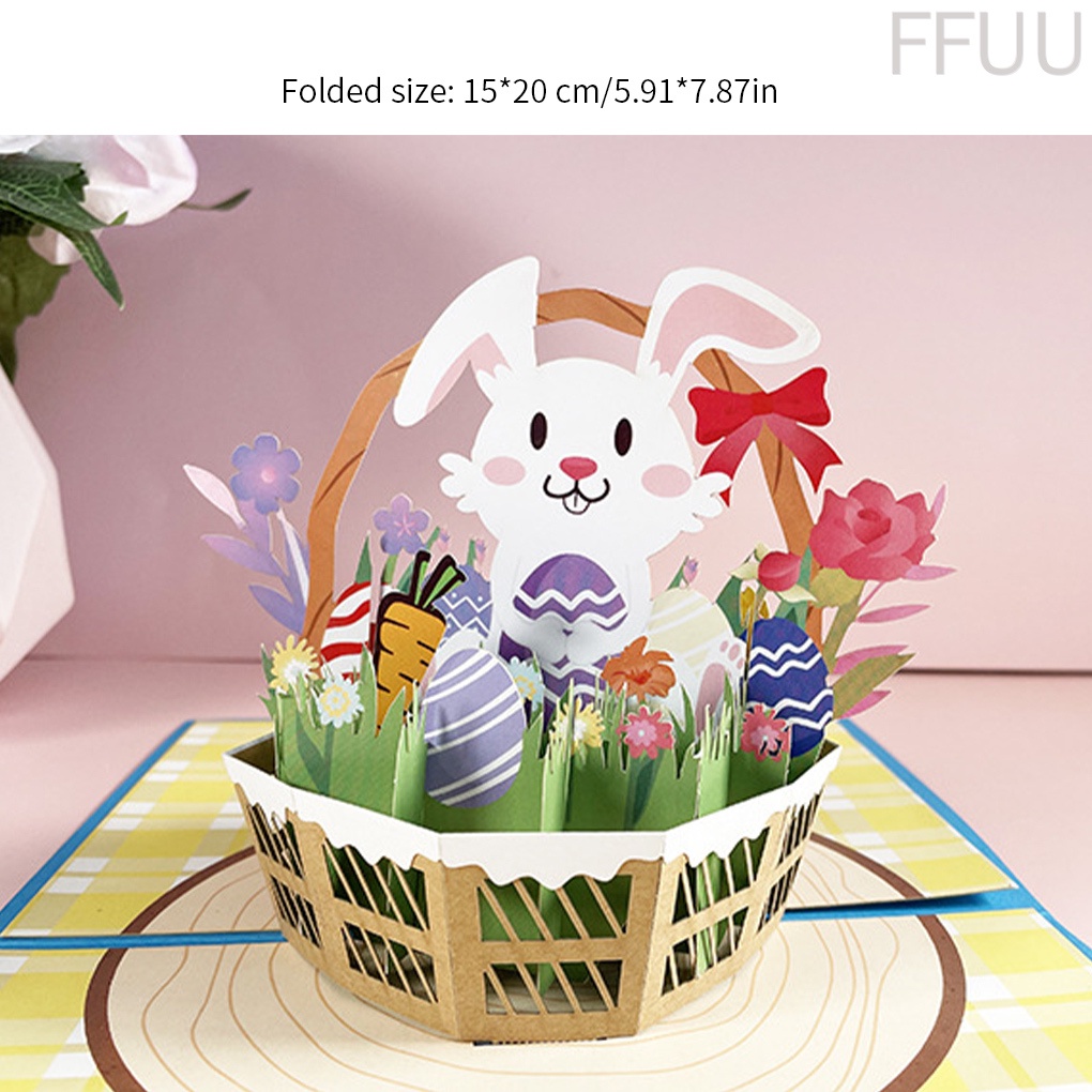 [ffuu]Card Easter 3D Pop-Up Animal Card Foldable Flower Basket Blessing Paper for Festival Decoration Gift