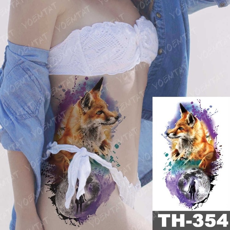 (Hàng Mới Về) Hình Xăm Dán Tạm Thời Chống Thấm Nước Họa Tiết Mặt Trăng / Cây / Sói / Con Cáo Độc Đáo