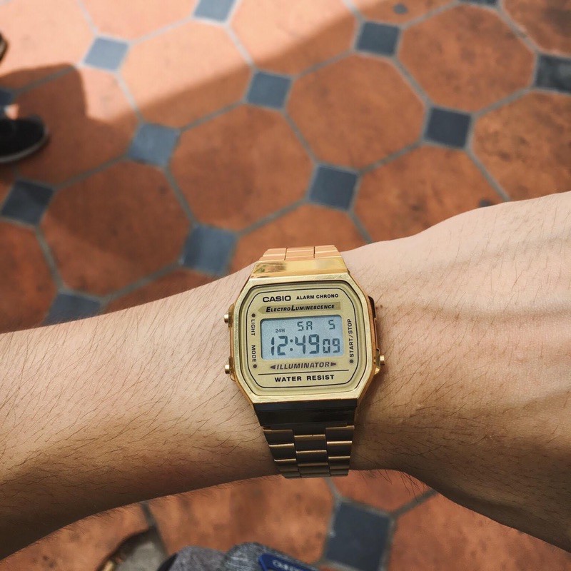 Đồng hồ nam nữ Casio A168WG gold chính hãng