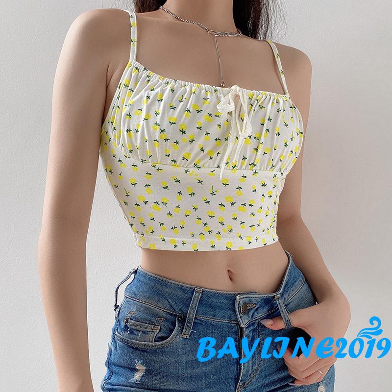 Áo croptop hai dây họa tiết hoa gợi cảm cho nữ
