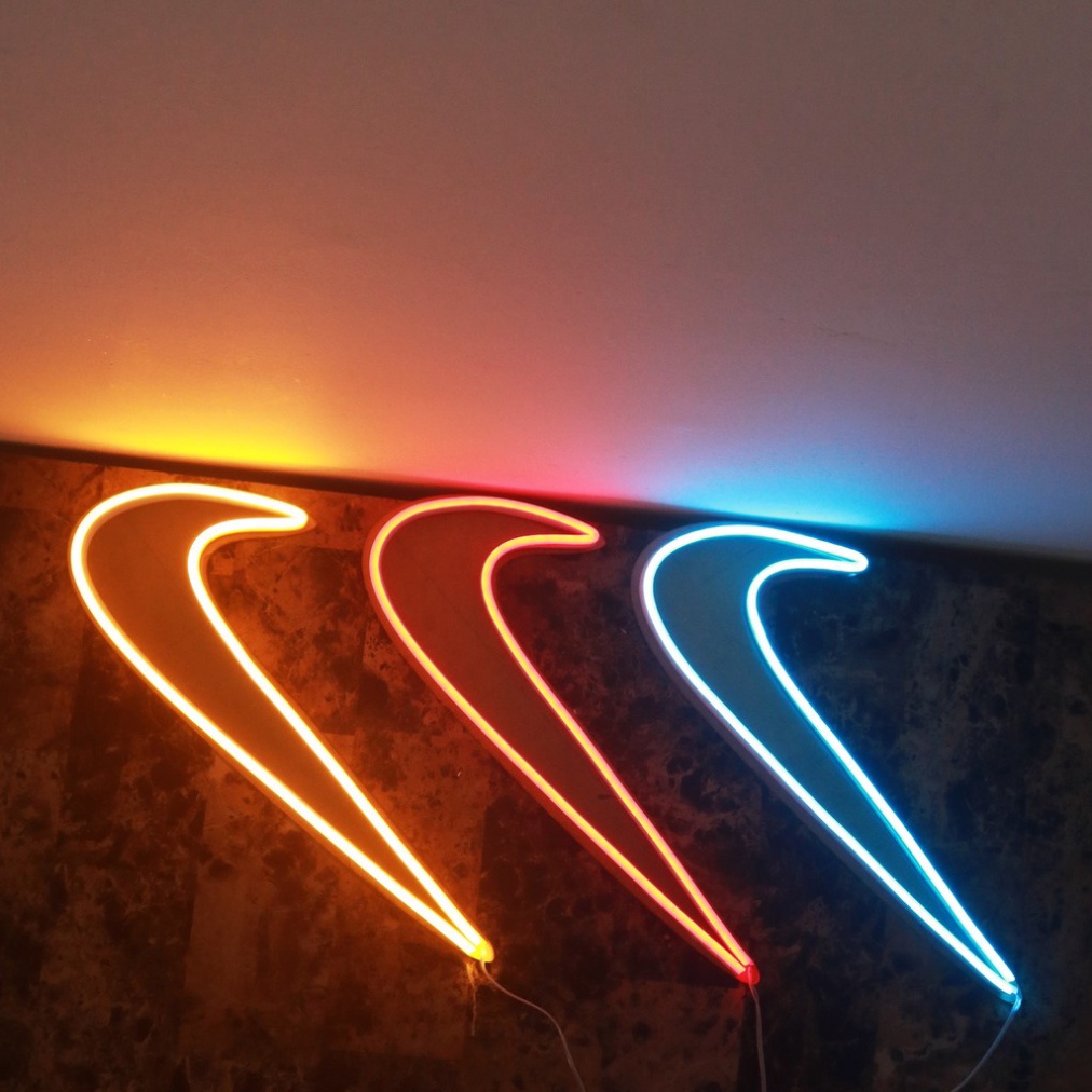 Đèn neon logo hình nike decor, Thiết kế led neon theo yêu cầu nhiều màu sắc.