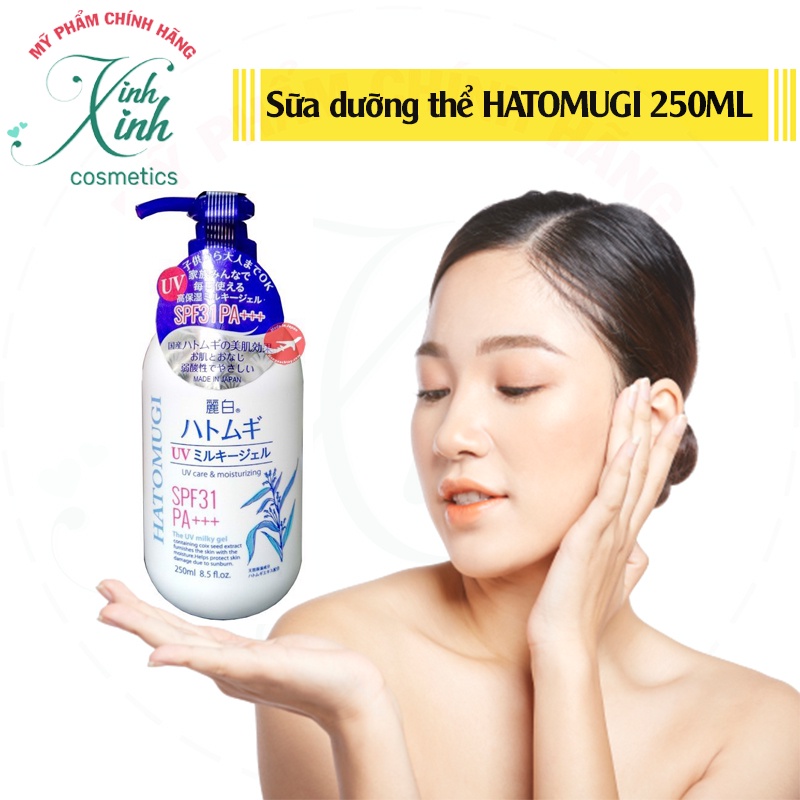 SỮA DƯỠNG THỂ CHỐNG NẮNG  TRẮNG DA HATOMUGI 250ML - Cam kết chính hãng 100%