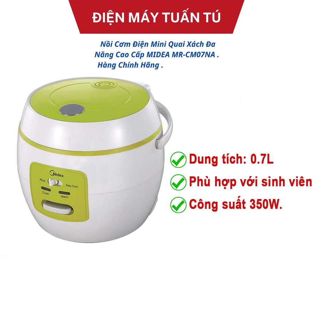 Nồi cơm điện mini quai xách đa năng cao cấp MIDEA MR-CM07NA . Hàng Chính Hãng . Hàng sẵn màu trắng