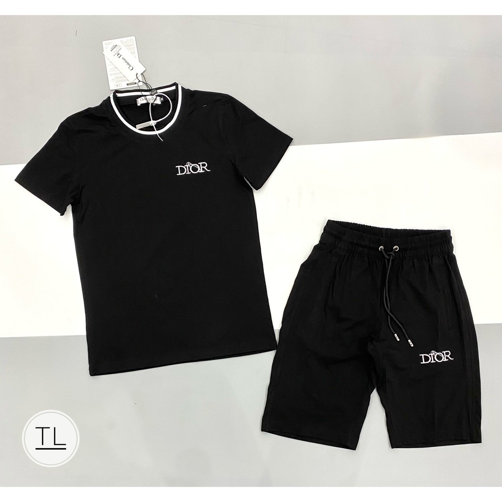 Bộ hè nam DOR chữ thêu trước không cổ,chất cotton thoáng mát hai màu đen trắng có đủ sz 40-75kg_đồ bộ hè 2021