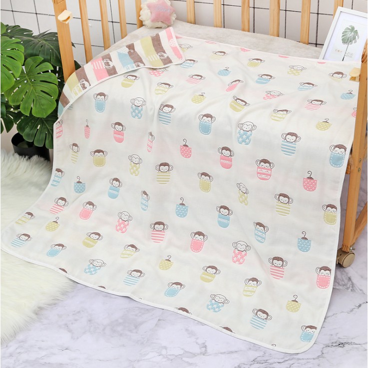 Chăn cotton xô 6 lớp 2 mặt họa tiết hàng cao cấp cho bé, kích thước 110*110cm