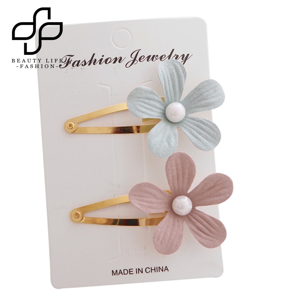 Set 2 Kẹp Tóc Hình Cánh Hoa Đính Hạt Giả Ngọc Trai