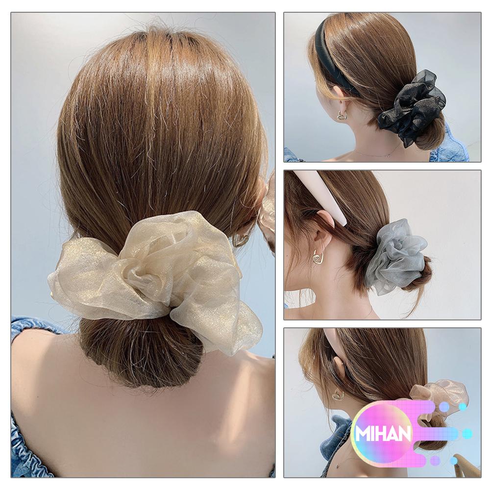 Dây Cột Tóc Co Giãn Phối Lưới Màu Trơn Cỡ Lớn Thời Trang Cho Nữ MIHAN1