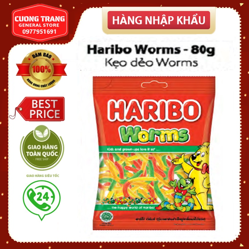 Kẹo dẻo hình sâu Haribo Worms 80g