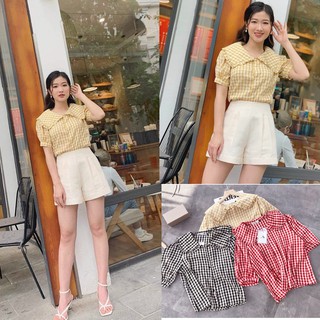 Áo kẻ cổ sen