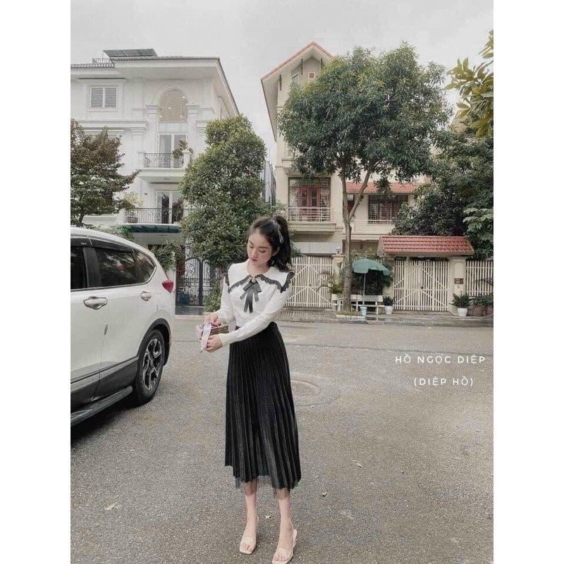 Chân váy xếp ly phối ren ( cạp chun )