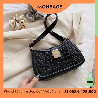 Túi Xách Nữ Kẹp Nách Đeo Chéo Khoá Vuông Da Rắn Monbags 2 Màu