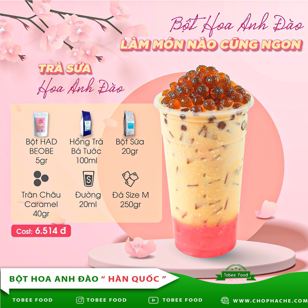 BỘT HOA ANH ĐÀO 500G - Bột Pha Trà Sữa Đá Xay Thơm Mát Ngọt Dịu