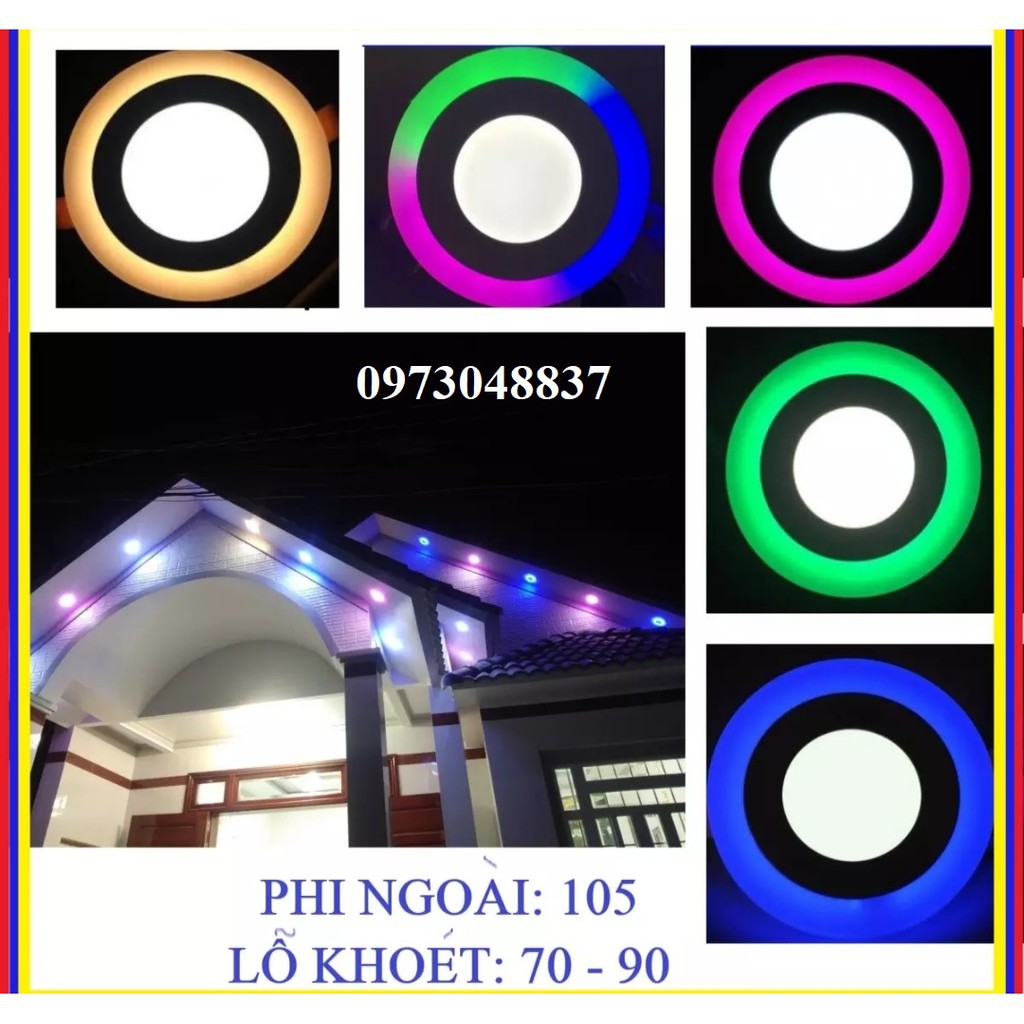Đèn LED âm trần 6w viền đổi màu Xanh Dương 3 chế độ ánh sáng