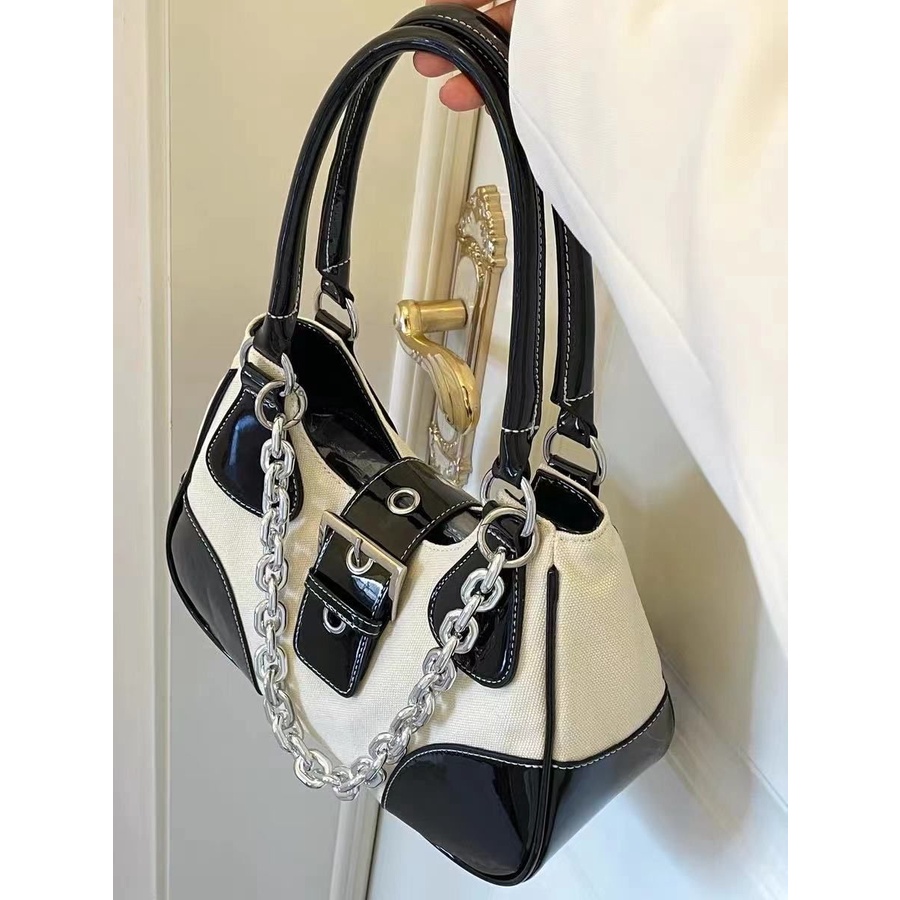 Túi Đeo Vai Chất Liệu Da Nylon Phối Dây Xích Kim Loại Thời Trang 2022 Cho Nữ