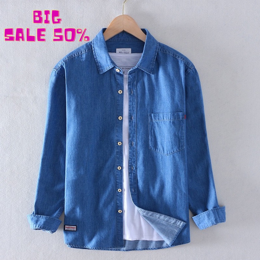 Sơ Mi Nam chất liệu Jean Denim, Túi Ngực, Tay dài, Dáng xuông, Hàng cao cấp,Thích hợp mọi thời tiết
