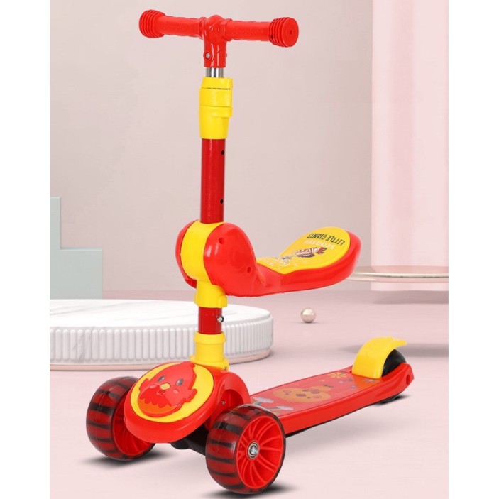 Xe trượt Scooter cho bé 3 In 1 có ghế ngồi - Hình  Gà Con Đáng Yêu - bánh có nhạc, đèn led