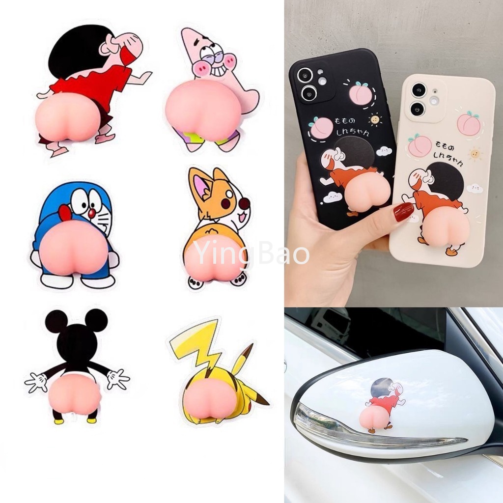 1 Cặp Miếng Dán Hoạt Hình Chống Va Chạm / Chống Thấm Nước Dễ Thương Trang Trí Gương Chiếu Hậu / Điện Thoại