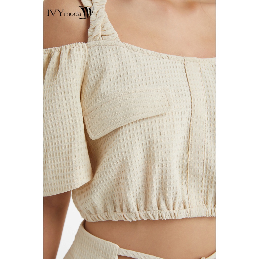 Bộ áo croptop trễ vai và chân váy nữ IVY moda MS 16B9408