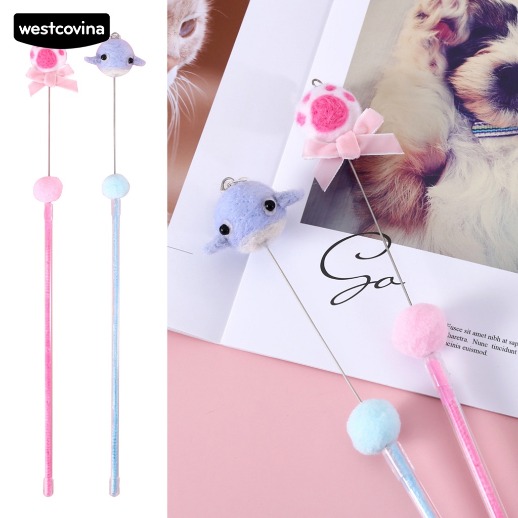 Gậy Đồ Chơi Gắn Quả Bóng Lông Vũ Đàn Hồi Giúp Giảm Căng Thẳng Dành Cho Mèo