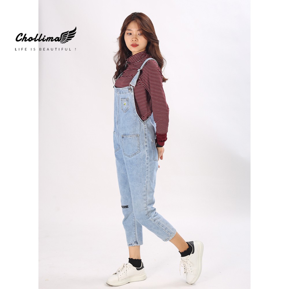 Yếm jeans dài Chollima thêu hoa cúc phong cách trẻ trung hàn quốc YJ004