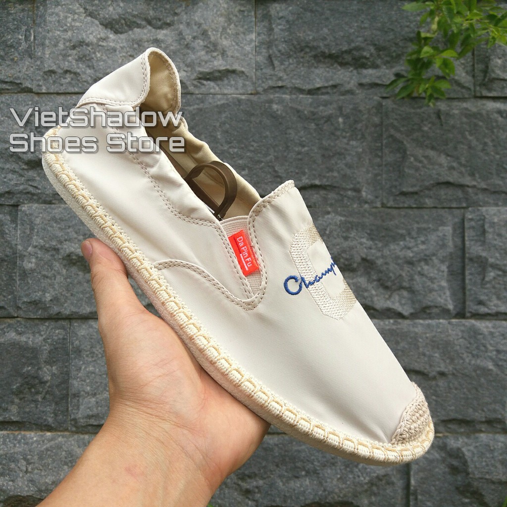 Slip on nam - Giày lười vải nam cao cấp "Champion" - Vải polyester màu (Be) - Mã SP 2923
