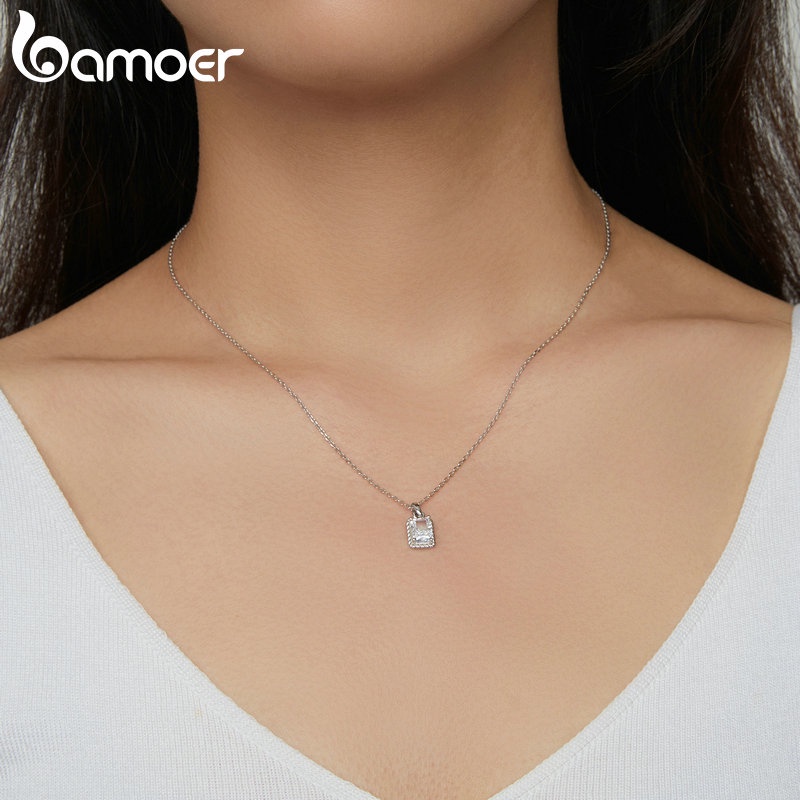 BAMOER Vòng cổ bạc 925 Đính Đá Quý Nhân Tạo Thời Trang