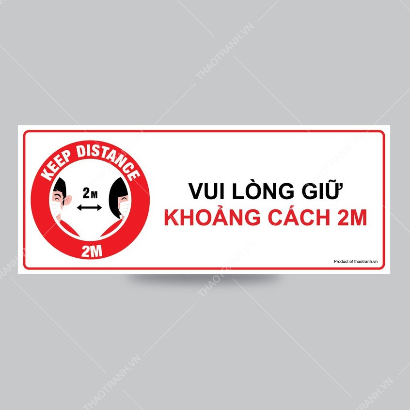 Biển Nhắc Nhở Giữ Khoảng Cách 2m - Decal Dán Tường, Dán Kính - Tem Decal Cảnh Báo - Sticker Trang Trí