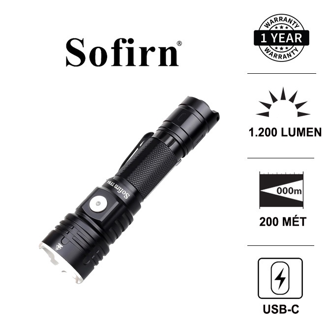 SOFIRN TF84 (SF84) - đèn pin tác chiến độ sáng 1200 lm chiếu xa 200m LED LH351D cổng sạc Type-C pin 18650 (kèm theo)