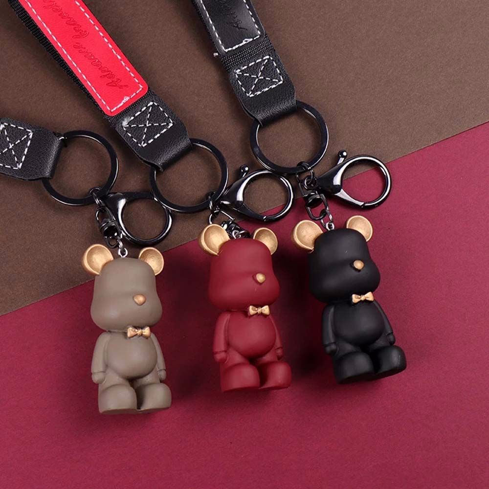 Móc chìa khóa hình gấu cà vạt nơ bằng da nhiều màu tuỳ chọn thời trang