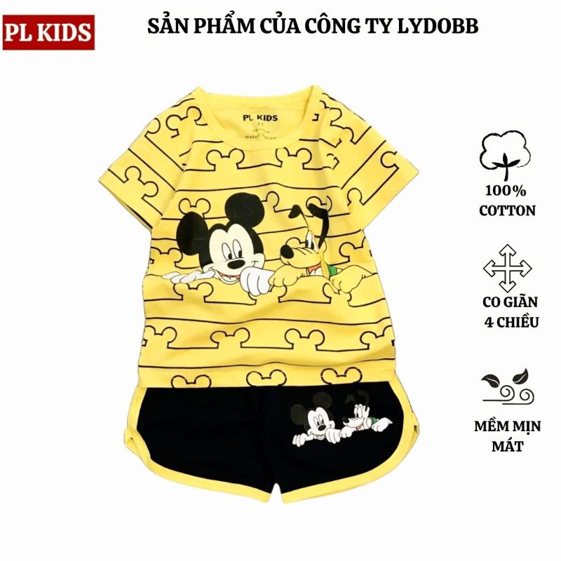 Bộ quần áo cộc tay trẻ em họa tiết Mickey &amp; Pluto cho bé trai và bé gái từ 1 đến 10 tuổi chất đẹp 100% cotton mềm mát