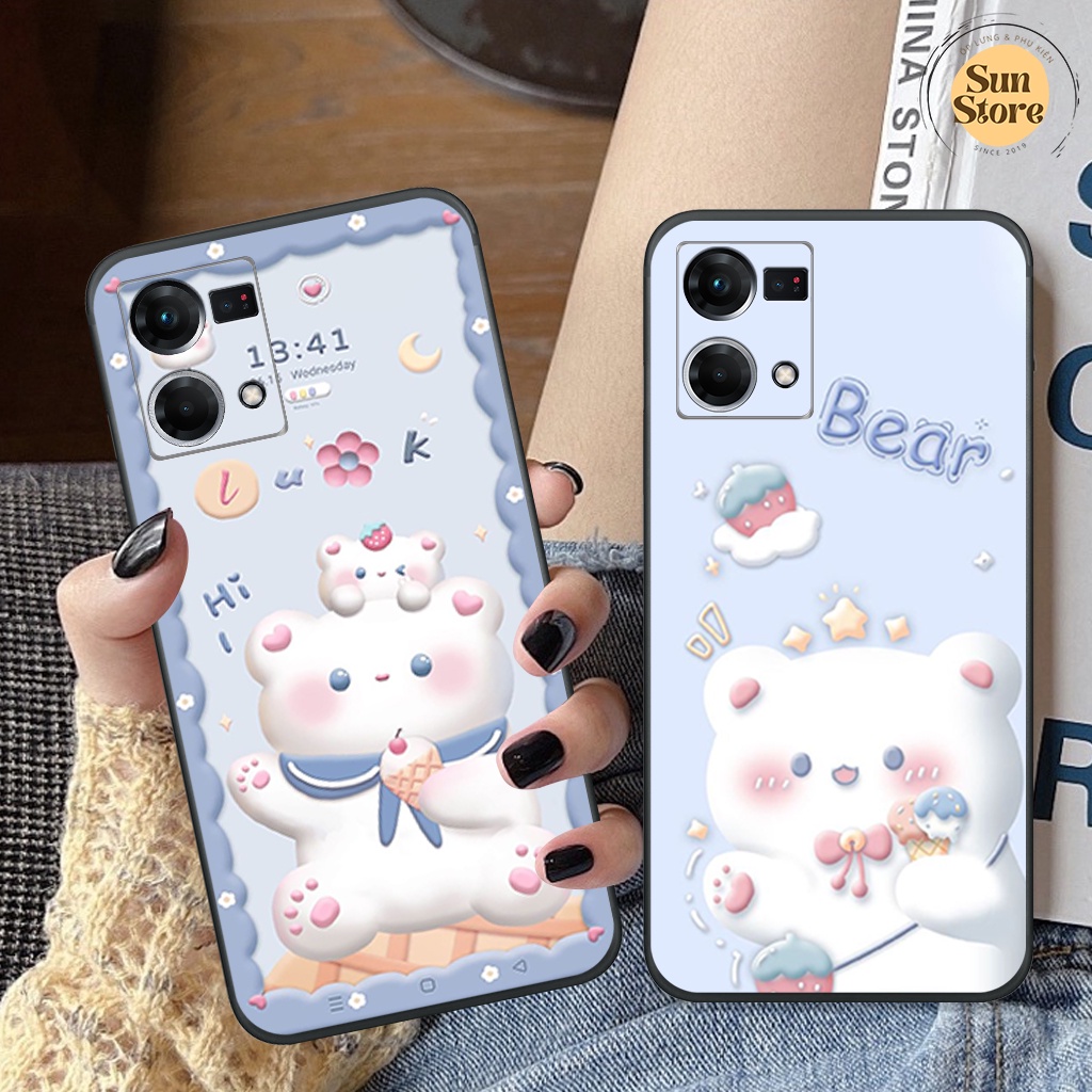 Ốp lưng Oppo Reno 7 / Reno 7 4G hoạ tiết nền kẻ caro, gấu thời trang giá rẻ