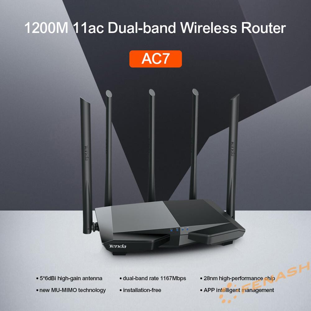 Bộ Phát Wifi Không Dây Tenda Ac7 1200m 2.4 + 5ghz Với 5 Ăng Ten