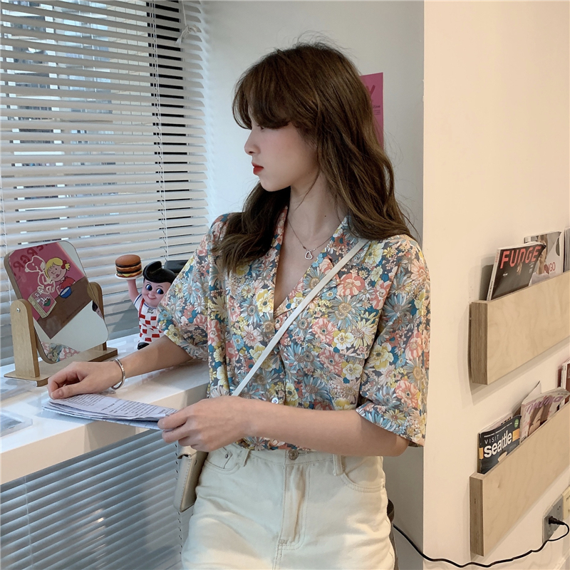 Áo Chifon nữ tay ngắn in hoa thời trang cho nữ