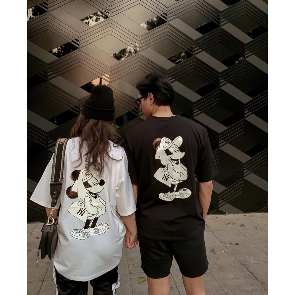 Áo thun đôi Mickey x NY- Áo thun tay ngắn form rộng vải thun 100% co dãn 4 chiều - Full size