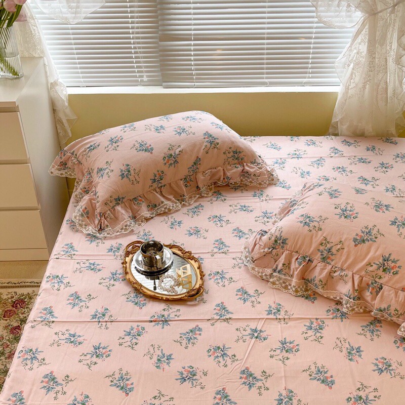 Set ga gối cotton viền bèo vintage điệu đà - set 3 món - freeship