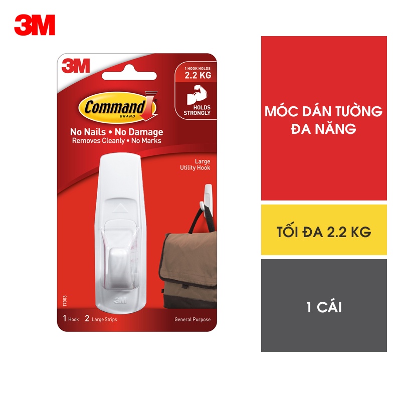 Móc dán tường Command 3M nhiều kích cỡ vừa chịu lực, móc dán bám chắc, tháo cực dễ