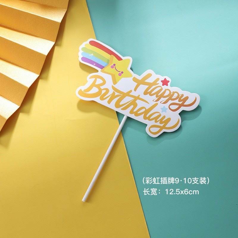 Combo 10 thẻ Cắm giấy cầu vồng hpbd trang trí bánh