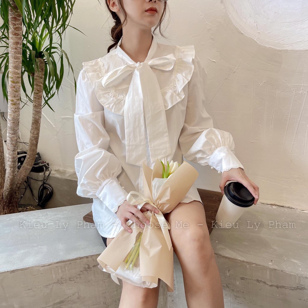 Đầm sơ mi babydoll tay bồng phối nơ bèo cổ - Cato Dress