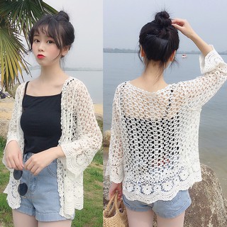 Áo khoác Kimono phối ren hoa thiết kế thanh lịch cho phái nữ