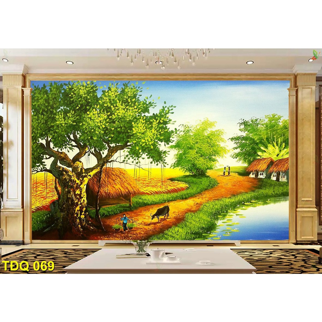 Tranh Quê Việt Nam, Bức tranh làng quê đồng quê Việt Nam đẹp nhất 2022, Bức tranh phong cảnh miền quê sông nước