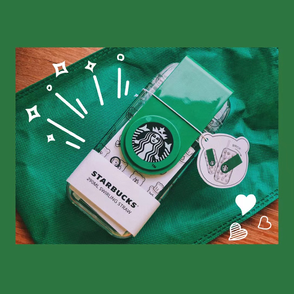 Bình Đựng Nước Starbucks 290ml Bằng Nhựa Trong Suốt Thiết Kế Xoay Kèm Ống Hút Tiện Dụng