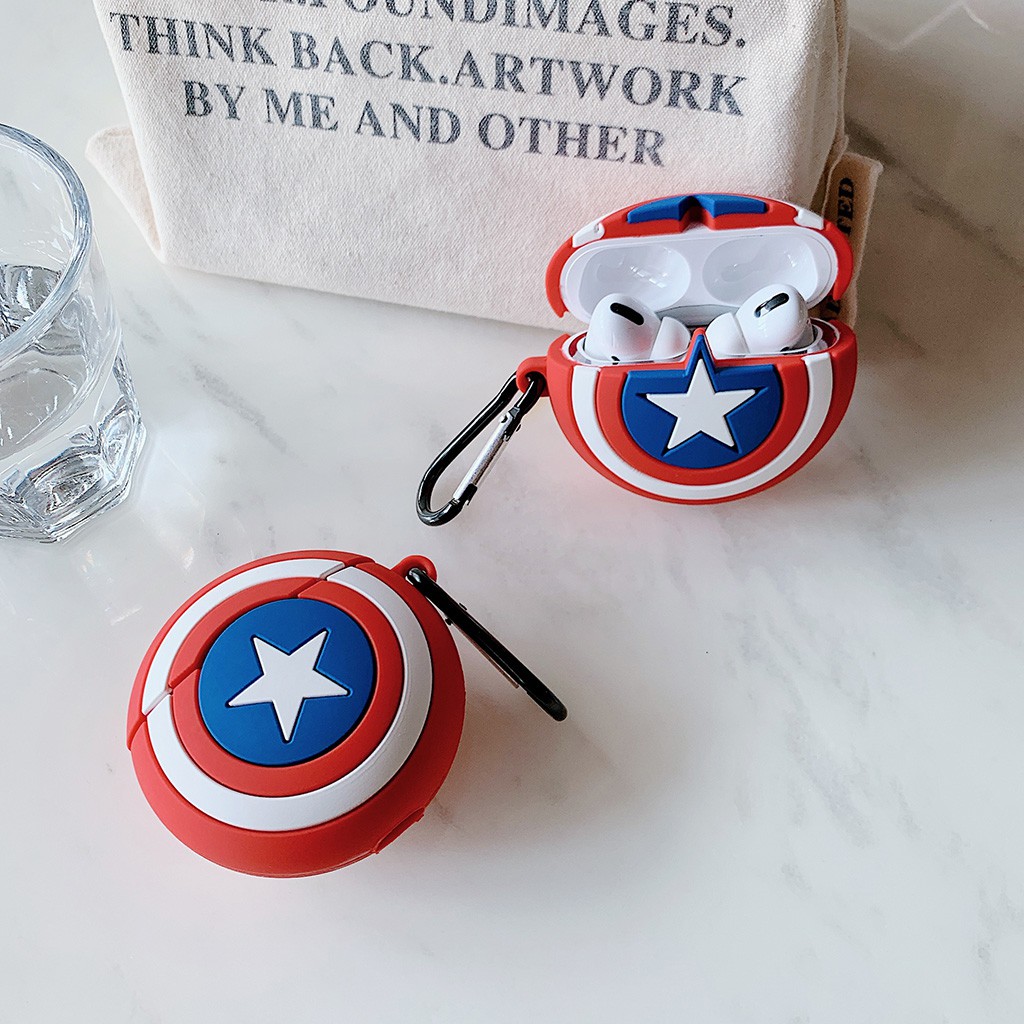 Vỏ Bảo Vệ Hộp Sạc Tai Nghe Không Dây Airpods 1/2 Bằng Silicon Hình Khiên Captain America