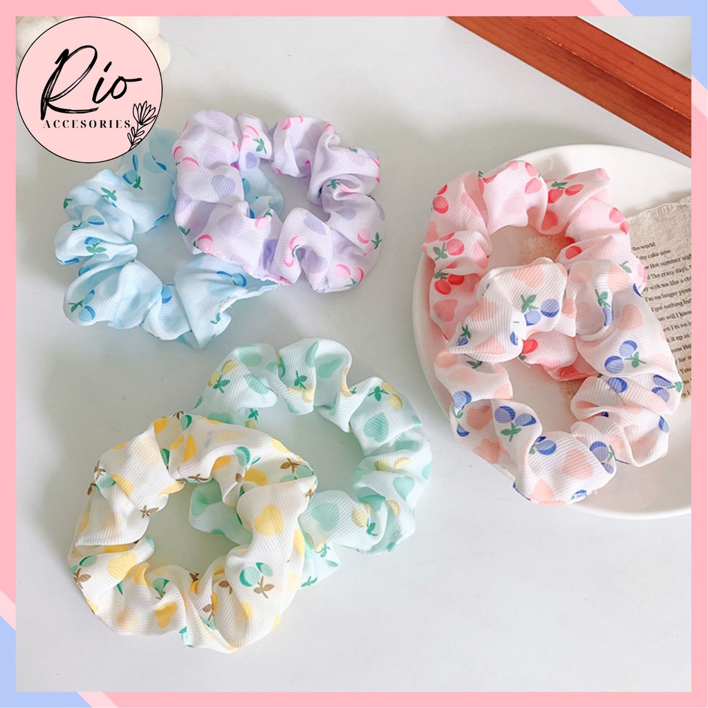 Dây cột tóc scrunchies hình trái cây nhiều màu siêu ngọt ngào style Hàn