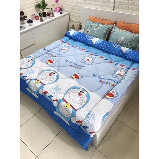 [Thanh lý hàng] Bộ Chăn Phao Ga Gối Poly Set 5 Món mẫu Đô-rê-mon tem thư