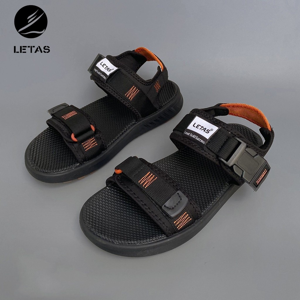 Sandal Nam Letas D711 Đen Đen thêu quai